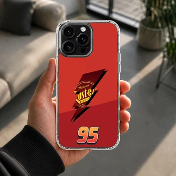 Red racing phone case featuring number 95 and lightning bolt graphic — Lifestyle