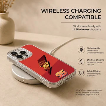 Red racing phone case featuring number 95 and lightning bolt graphic — Charging