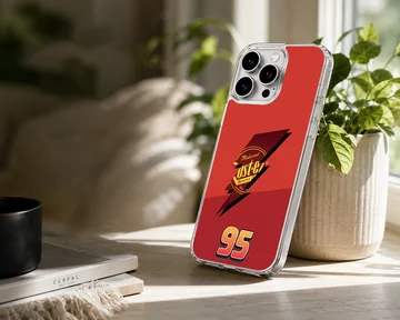Red racing phone case featuring number 95 and lightning bolt graphic — Lifestyle