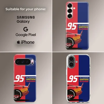 Red and blue racing car theme with number 95 graphic on a phone case — Collage