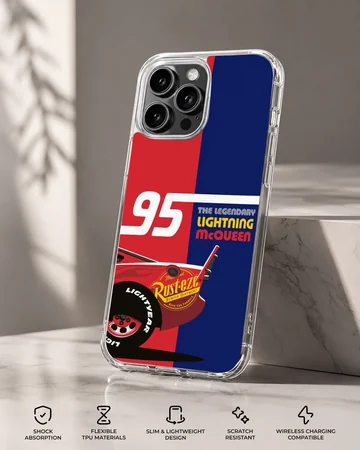 Red and blue racing car theme with number 95 graphic on a phone case — Specs