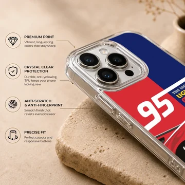Red and blue racing car theme with number 95 graphic on a phone case — Info