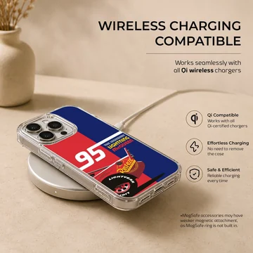 Red and blue racing car theme with number 95 graphic on a phone case — Charging