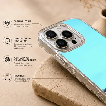 Vintage race car art in deep blue against a light blue sky on a phone case — Info
