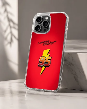 Bright red phone case featuring the number 95 over a yellow lightning bolt and racing typography — Hero