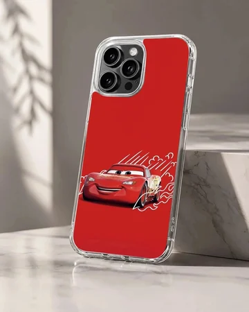 Vibrant red race car illustration on a red background phone case