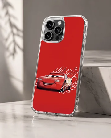 Vibrant red race car illustration on a red background phone case — Hero