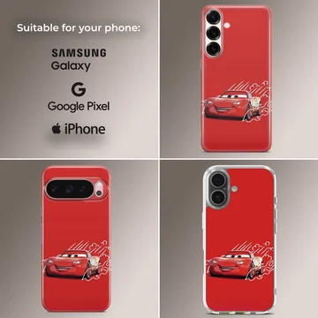 Vibrant red race car illustration on a red background phone case — Collage