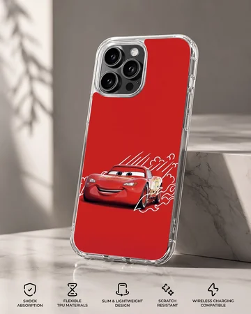 Vibrant red race car illustration on a red background phone case — Specs