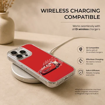 Vibrant red race car illustration on a red background phone case — Charging