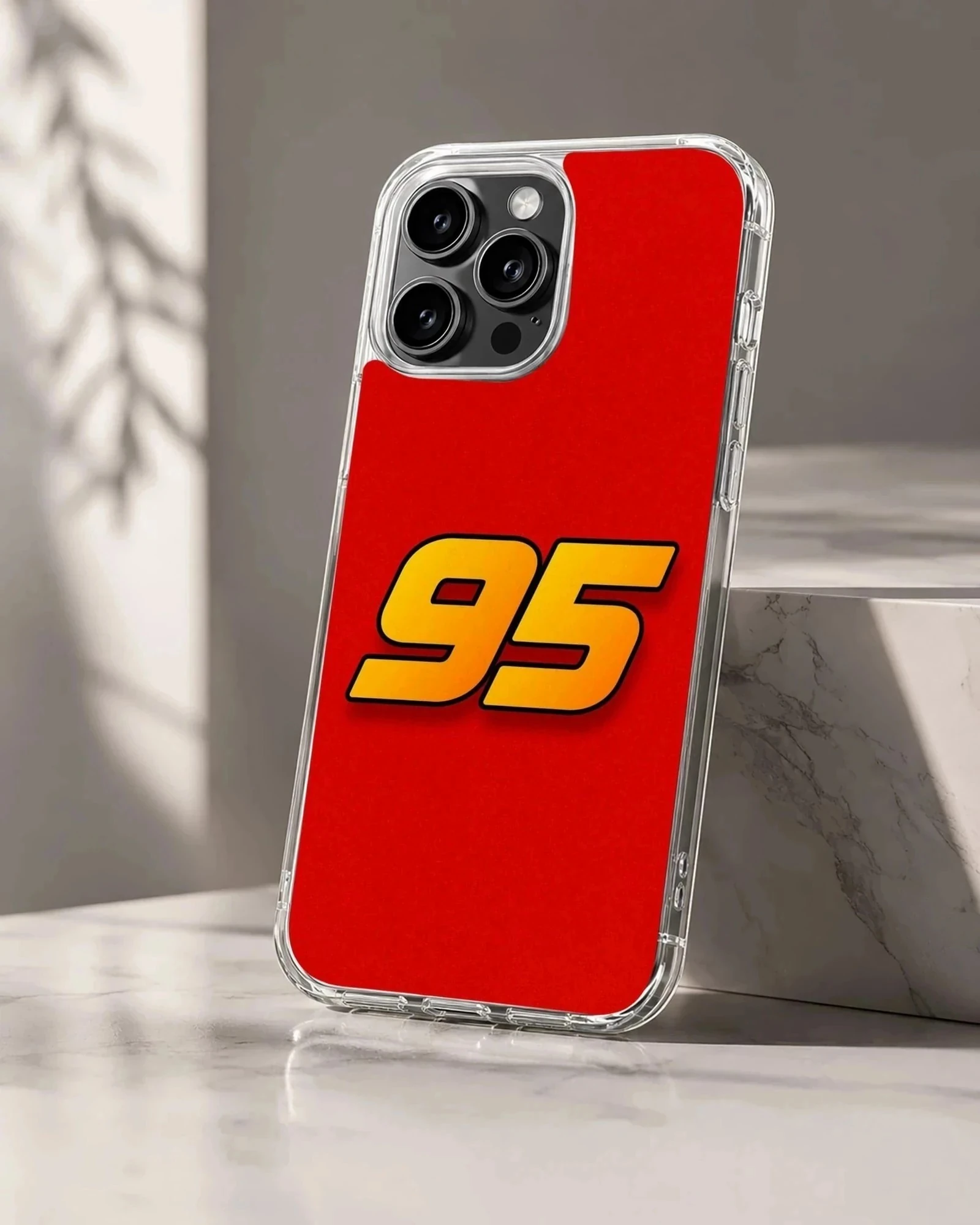 Bold racing number 95 in yellow and orange on a vibrant red background phone case