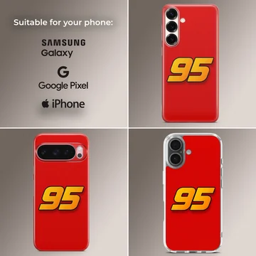 Bold racing number 95 in yellow and orange on a vibrant red background phone case — Collage