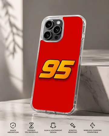 Bold racing number 95 in yellow and orange on a vibrant red background phone case — Specs