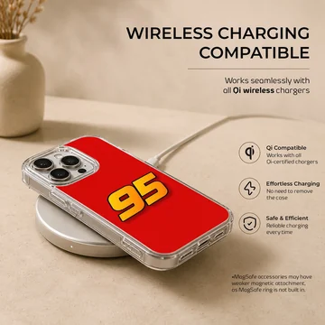 Bold racing number 95 in yellow and orange on a vibrant red background phone case — Charging