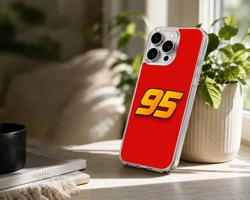 Bold racing number 95 in yellow and orange on a vibrant red background phone case — Lifestyle