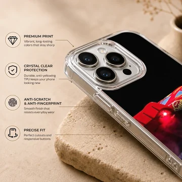 Red racing car captured mid-burnout against a black background on a phone case — Info