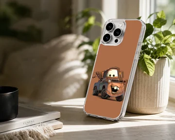 A friendly rusty tow truck with big buck teeth printed on a soft TPU snap phone case — Lifestyle