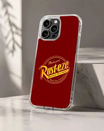 Rusteze bumper ointment racing logo graphic on a red background phone case