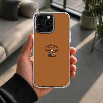 Rusty tow truck cartoon illustration with Radiator Springs typography on an orange background phone case — Lifestyle