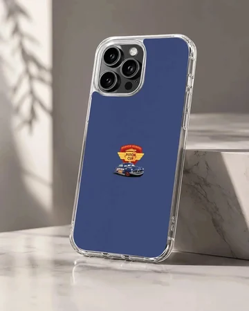 Hudson Hornet blue race car graphic with a Piston Cup emblem on a blue phone case