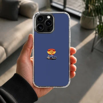 Hudson Hornet blue race car graphic with a Piston Cup emblem on a blue phone case — Lifestyle