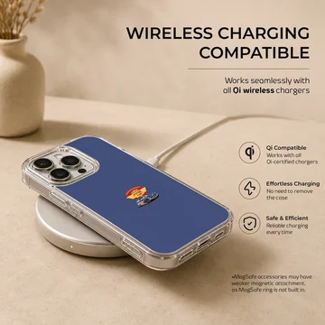 Hudson Hornet blue race car graphic with a Piston Cup emblem on a blue phone case — Charging
