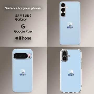 Minimalist blue sports car illustration on a light blue background phone case — Collage