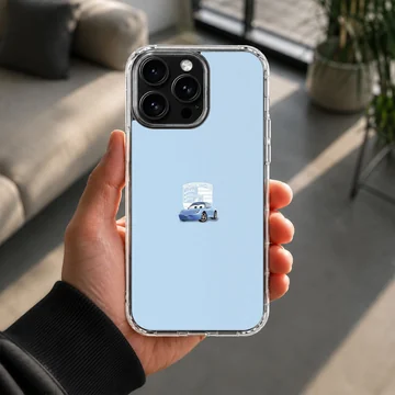 Minimalist blue sports car illustration on a light blue background phone case — Lifestyle