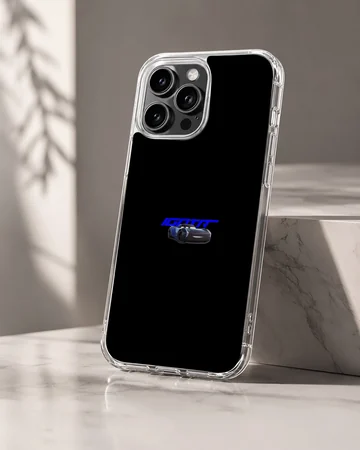 Blue racing car graphic illustration on a black phone case — Hero