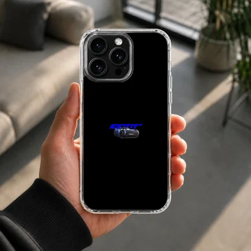 Blue racing car graphic illustration on a black phone case — Lifestyle