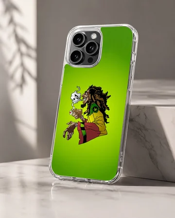 Animated cartoon illustration of a reggae music icon with dreadlocks against a solid green background phone case — Hero
