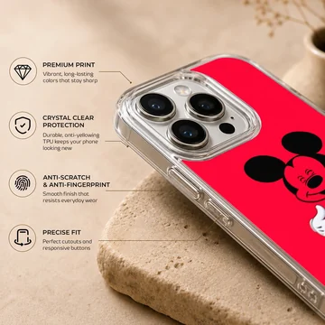 A vibrant red phone case with cartoon character art and bold typography that reads weed smoke out. — Info