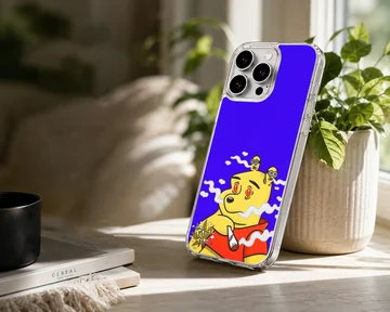 A vibrant cartoon character smoking a rolled cigarette against a bright blue background on a phone case — Lifestyle