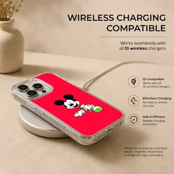 Cartoon laboratory mouse holding a bubbling green flask against a bold red background phone case — Charging