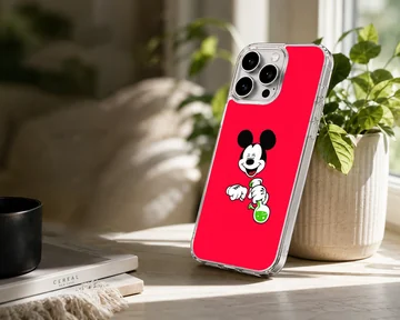 Cartoon laboratory mouse holding a bubbling green flask against a bold red background phone case — Lifestyle