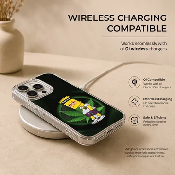 Cartoon weed character graphic art with green leaf background on a matte phone case — Charging