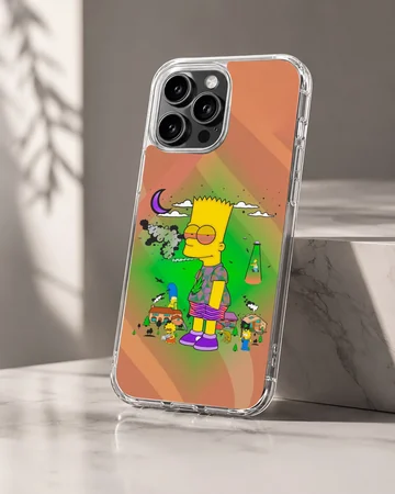 A soft TPU snap case with a vibrant cartoon character design against a psychedelic green and orange gradient background phone case — Hero