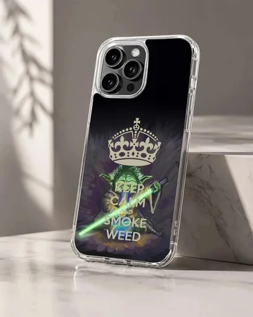 Cartoon weed sci-fi character holding a glowing green lightsaber phone case