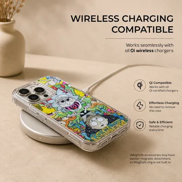 Colorful cartoon multiverse illustration featuring psychedelic animated characters on a phone case — Charging