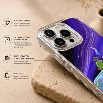 Cartoon characters and spotted van under a purple starry night sky printed on a snap case phone case — Info