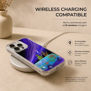 Cartoon characters and spotted van under a purple starry night sky printed on a snap case phone case — Charging