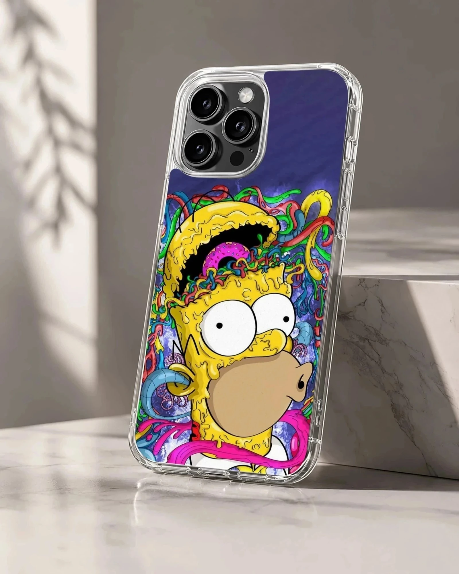 Psychedelic cartoon meltdown artwork printed on a slim matte phone case