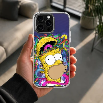 Psychedelic cartoon meltdown artwork printed on a slim matte phone case — Lifestyle