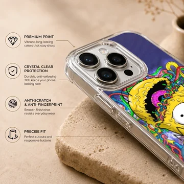 Psychedelic cartoon meltdown artwork printed on a slim matte phone case — Info