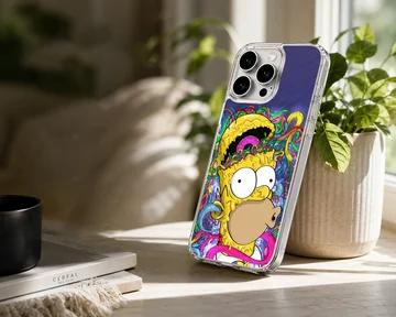 Psychedelic cartoon meltdown artwork printed on a slim matte phone case — Lifestyle