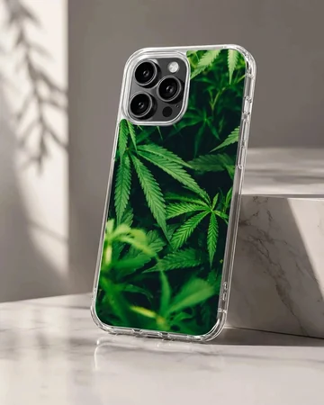 Cartoon weed green leaf botanical pattern printed on a matte snap phone case