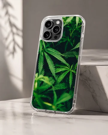 Cartoon weed green leaf botanical pattern printed on a matte snap phone case — Hero