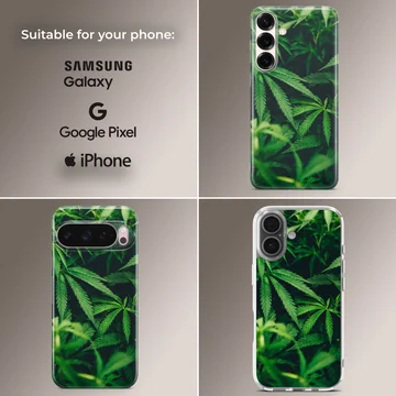 Cartoon weed green leaf botanical pattern printed on a matte snap phone case — Collage