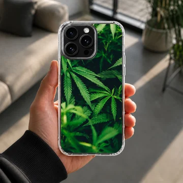 Cartoon weed green leaf botanical pattern printed on a matte snap phone case — Lifestyle