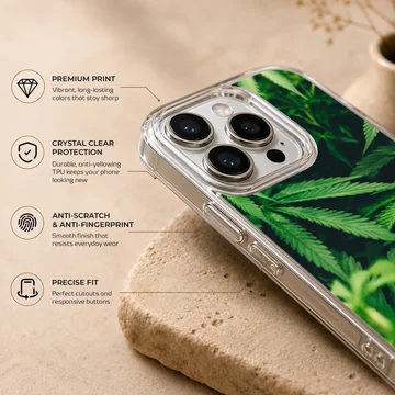 Cartoon weed green leaf botanical pattern printed on a matte snap phone case — Info